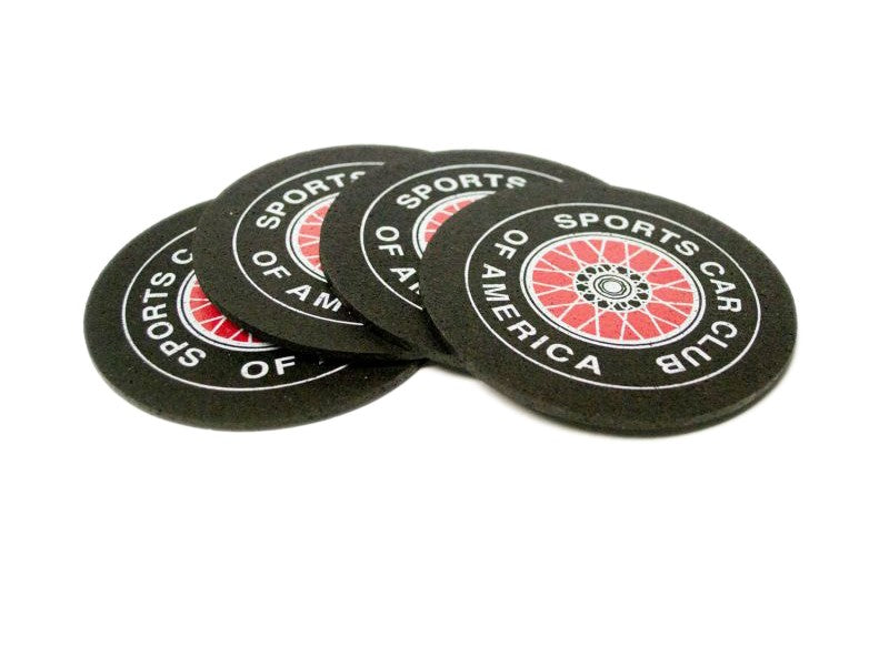 SCCA WHEEL Recycled Tire Coasters, Set of 4