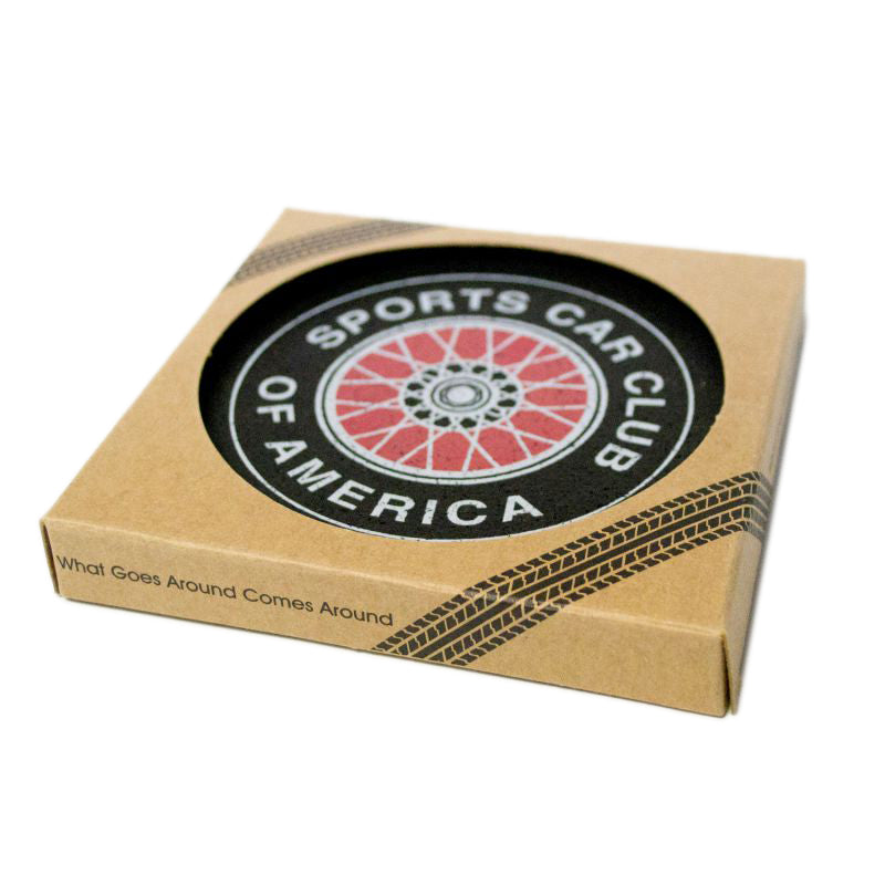 SCCA WHEEL Recycled Tire Coasters, Set of 4